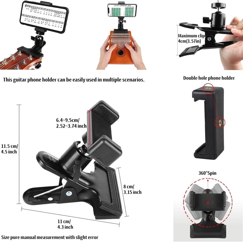 RockCheems Guitar Accessories for Beginners - 1 Ukulele Bass Guitar Phone Holder for Live Broadcast Video Recording,1 Guitar Capo, 1 Guitar Tuner With Guitar Picks - Image 2